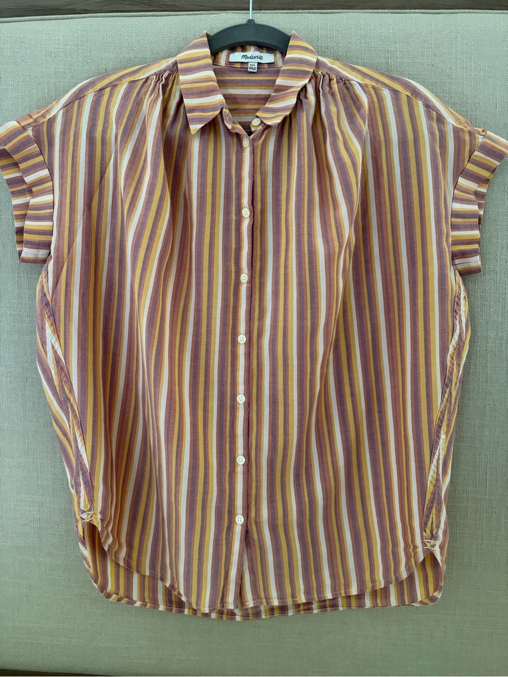Madewell Striped Oversized Short-Sleeve Button-Down Shirt size XXS